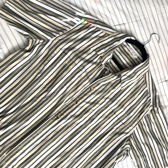 90s Oversized Short Sleeve Striped Button Up - Picture 1 of 6